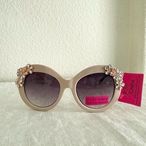 Betsey Johnson Blush Pink Sunglasses with Floral Details